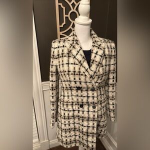 Zara double breasted tweed blazer Women's Cream and Black Plaid medium